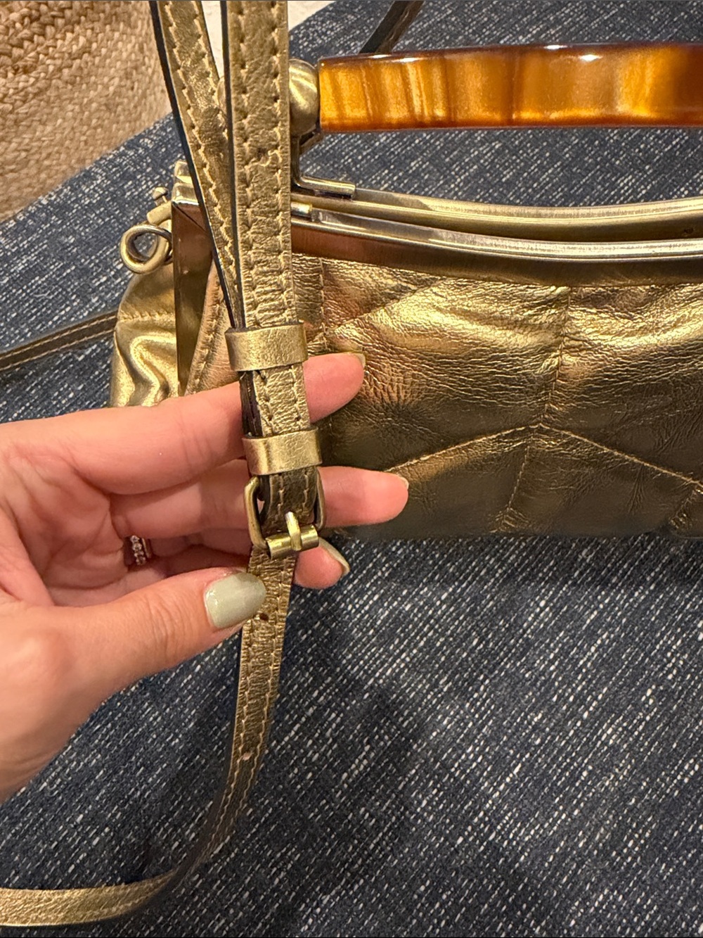 Patricia Nash Gold Quilted Frame Clutch with Top Handle - Picture 5 of 7